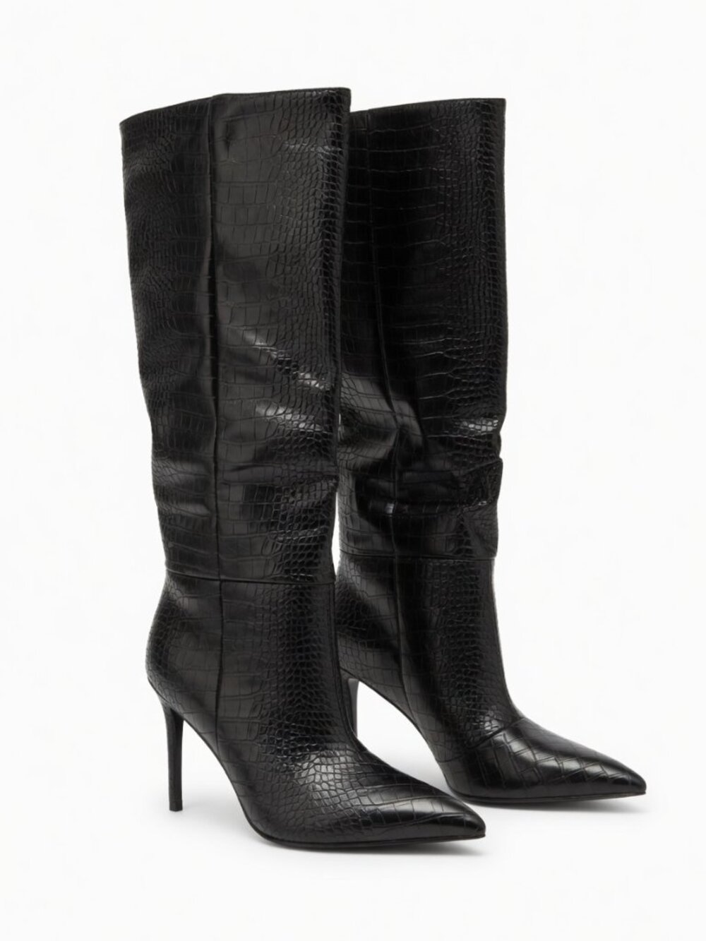 HDEUOLM Black Faux Croc Knee-High Boots US Size 9.5